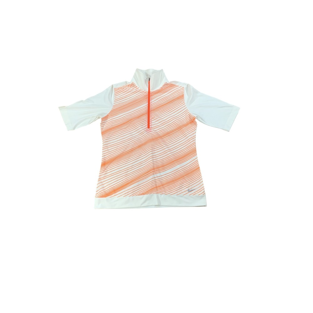 Nike Golf Women's Dri-Fit Orange Stripe Quarter Zip Short Sleeve Polo Shirt‎ M